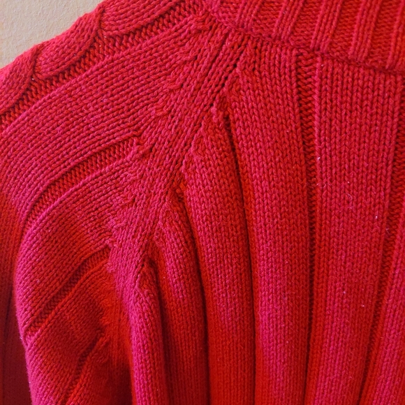 Red knit zip up sweater - Picture 6 of 9